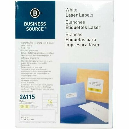 BUSINESS SOURCE Mailing Labels, Laser/Inkjet, 1-1/3inx4in, 3 White, 3500PK BSN26115